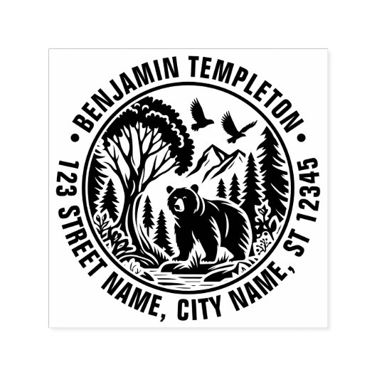 クマと木シルエット#3名差出人住所 セルフインキングスタンプ (デザイン)