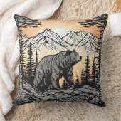 クマと自然山景色 クッション (ブランケット)