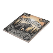 クマと自然山景色 タイル (側面)