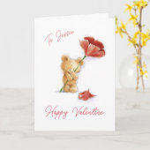 クマと花のカスタマイズ可能なバレンタインカード カード (黄色い花)