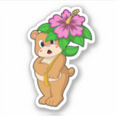 クマと花ハイビスカス シール (正面)