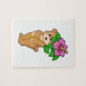 クマと花ハイビスカス ジグソーパズル (横)