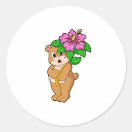 クマと花ハイビスカス ラウンドシール