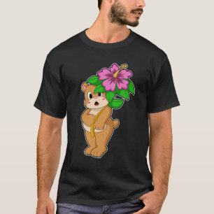 クマと花ハイビスカス Tシャツ