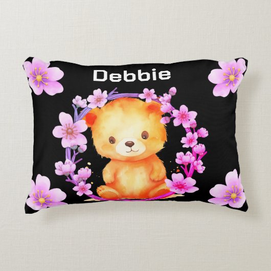 クマと花 アクセントクッション (正面)