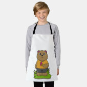 クマと花 エプロン (着用した状態)
