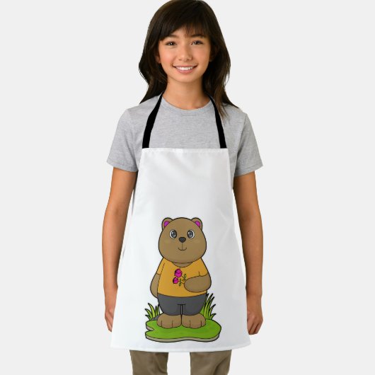 クマと花 エプロン (インサイチュ)