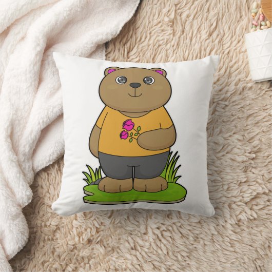 クマと花 クッション (ブランケット)