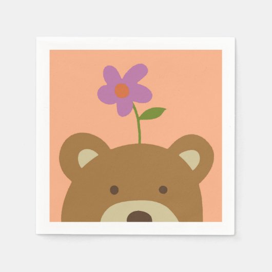 クマと花 スタンダードカクテルナプキン (正面)
