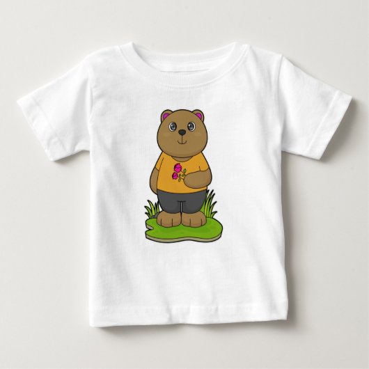 クマと花 ベビーTシャツ (正面)