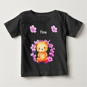 クマと花 ベビーTシャツ