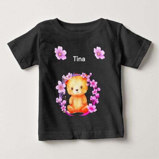 クマと花 ベビーTシャツ (正面)