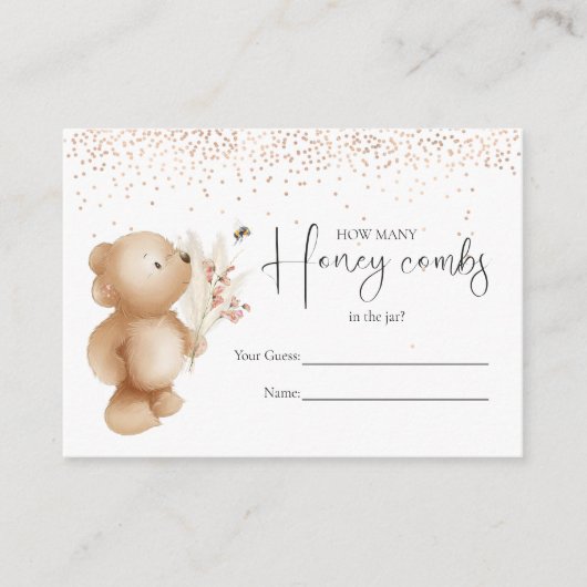 クマと蜂は何個だと思う?赤ちゃんシャワーゲーム エンクロージャーカード (正面)