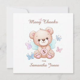 クマと蝶のパーソナライズされたサンキューカード サンキューカード