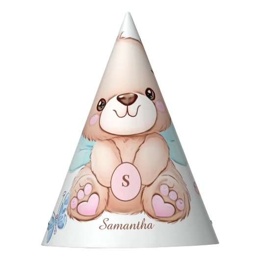 クマと蝶のパーソナライズされたパーティー帽子 パーティーハット (正面)