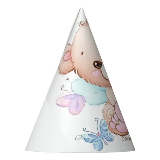 クマと蝶のパーソナライズされたパーティー帽子 パーティーハット (左)