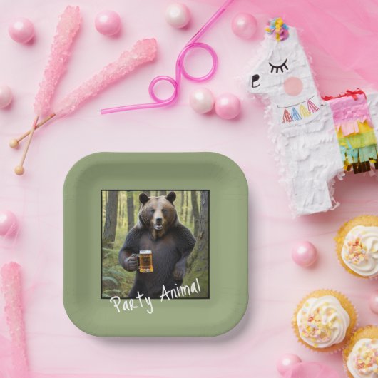 クマと誕生日ビール ペーパープレート (パーティー)