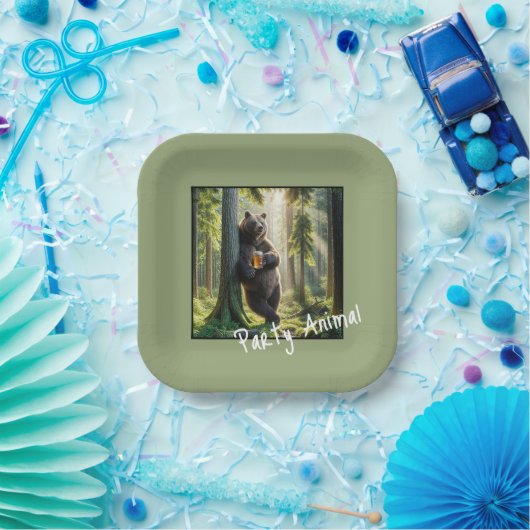 クマと誕生日ビール ペーパープレート (パーティー)