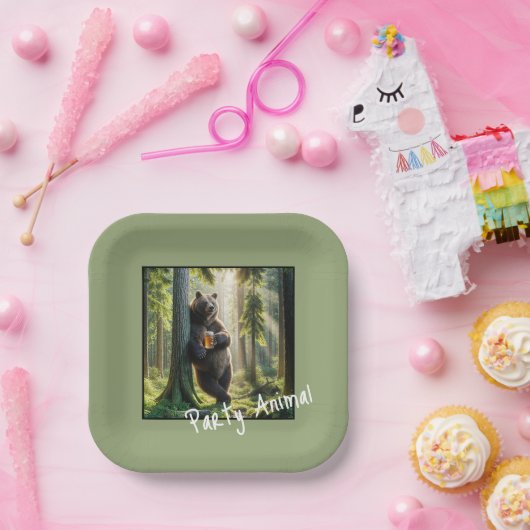 クマと誕生日ビール ペーパープレート (パーティー)