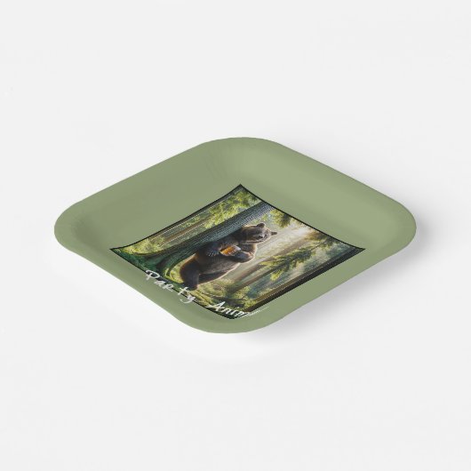 クマと誕生日ビール ペーパープレート (傾斜あり)