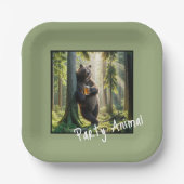 クマと誕生日ビール ペーパープレート (正面)