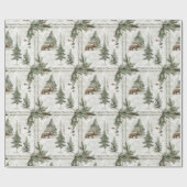 クマと赤鳥の冬の森の風景 ラッピングペーパー (フラット)