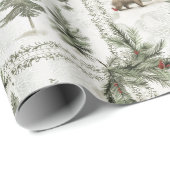 クマと赤鳥の冬の森の風景 ラッピングペーパー (ロールコーナー)