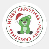 クマと陽気なクリスマスの冬の動物がクマのクラシック ラウンドシール (正面)