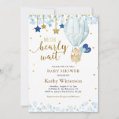 クマと青の熱気球ベビーシャワー 招待状 (正面)