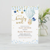 クマと青の熱気球ベビーシャワー 招待状 (スタンド正面)