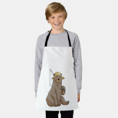 クマと魚釣り魚釣り棒 エプロン (着用した状態)