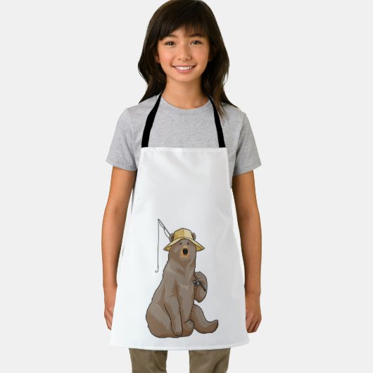 クマと魚釣り魚釣り棒 エプロン (インサイチュ)