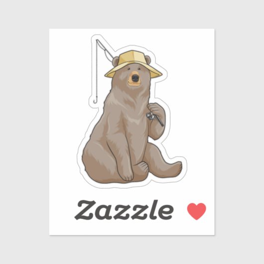 クマと魚釣り魚釣り棒 シール (シート)