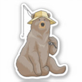 クマと魚釣り魚釣り棒 シール (正面)