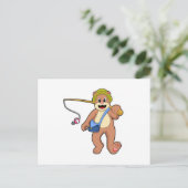 クマと魚釣り魚釣り棒 ポストカード (スタンド正面)