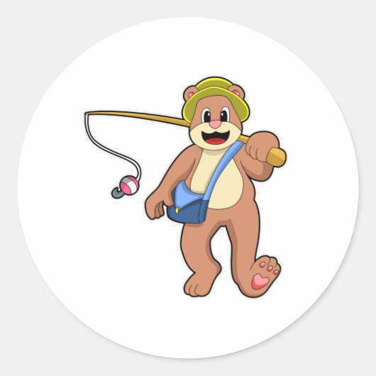 クマと魚釣り魚釣り棒 ラウンドシール (正面)