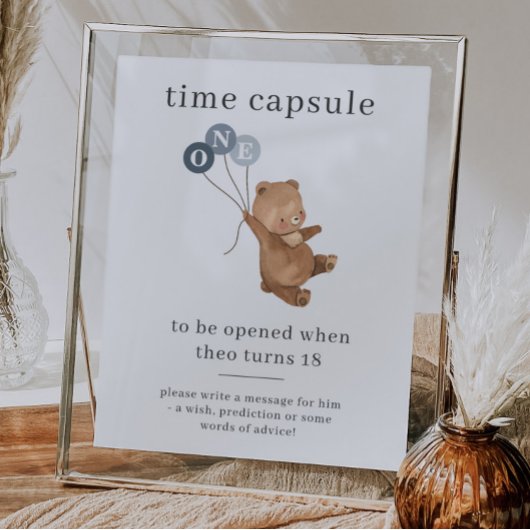 クマと3つの青いバルーン時間カプセルポスター ポスター