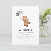 クマと3グリーンバルーン1st誕生日招待状 招待状 (スタンド正面)