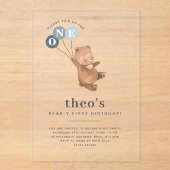 クマと3ブルーバルーン1st誕生日招待状 アクリル招待状 (正面)