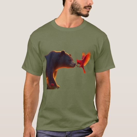 クマと(鳥)ショウジョウコウカンチョウ Tシャツ (正面)