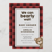 クマとLumberjackフランネル赤ちゃんシャワー 招待状 (正面/裏面)
