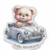 クマのぬいぐるみがコンバーチブルを運転する シール (正面)