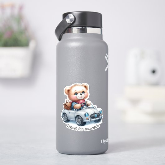 クマのぬいぐるみがコンバーチブルを運転する シール (HydroFlask)