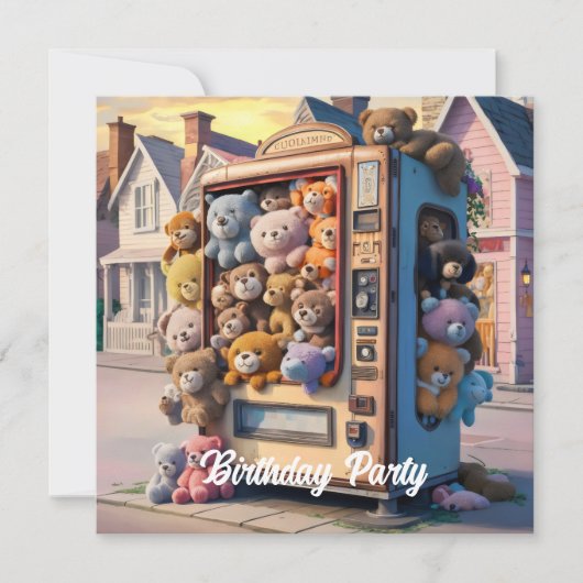 クマのぬいぐるみが入った自動販売機 招待状 (正面)