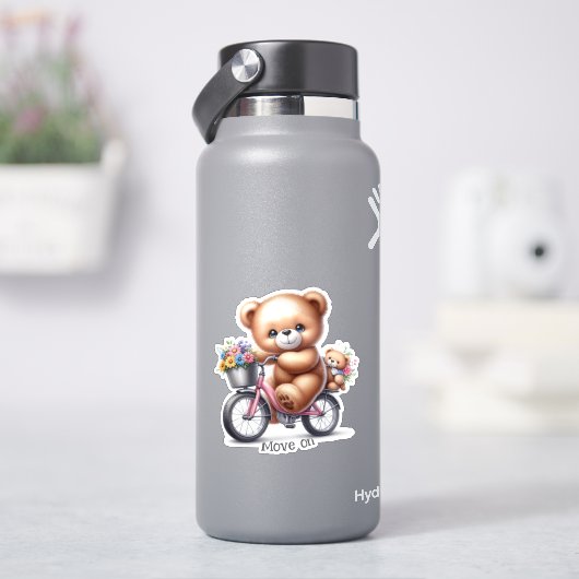 クマのぬいぐるみが自転車に乗っている シール (HydroFlask)