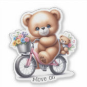 クマのぬいぐるみが自転車に乗っている シール (正面)