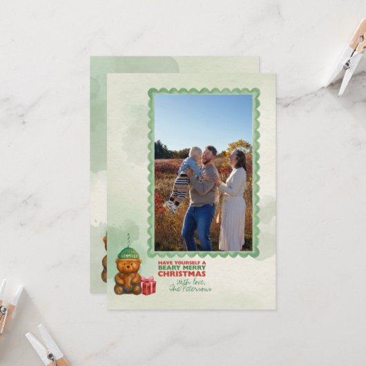 クマのぬいぐるみとコラボしたハートフルなクリスマスカード 「Beary Merry Christma カード (正面/裏面インサイチュ)