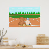 クマのぬいぐるみのそばの野球帽の赤ちゃん男の子 ポスター (キッチン)