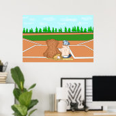 クマのぬいぐるみのそばの野球帽を被ったかわいい赤ちゃん男の子 ポスター (ホームオフィス)