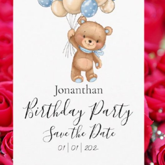 クマのぬいぐるみ ブルー バースデー パーティー セーブ・ザ・デート ポストカード